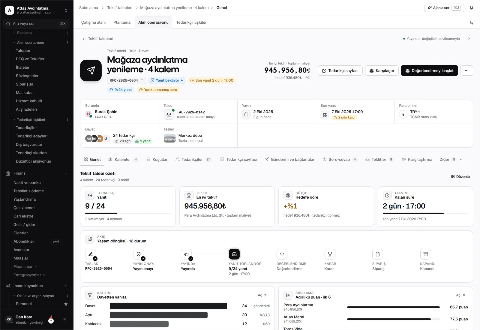 İhaleler için tedarikçi portalı